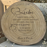 Baumscheibe "Deko" mit Spruch und Namen "Hochzeit"
