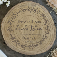 Baumscheibe "Deko" mit Spruch und Namen "Hochzeit"