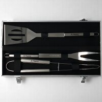 Grillbesteckkoffer "Alu" mit Namen und Spruch