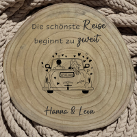 Baumscheibe "Deko" mit Motiv und Namen "Hochzeit"