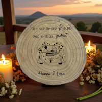 Baumscheibe "Deko" mit Motiv und Namen "Hochzeit"