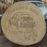 Baumscheibe "Deko" mit Motiv und Namen "Hochzeit"