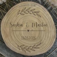 Baumscheibe "Deko" mit Motiv und Namen "Hochzeit"