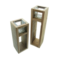 Windlichtsäule "Wood" 2er-Set