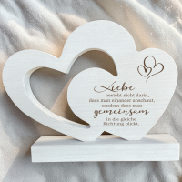 Doppelherz aus Holz mit Spruch "Hochzeit"