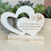 Doppelherz aus Holz mit Spruch "Hochzeit"