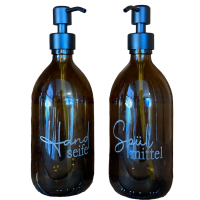 Glas-Seifenspender mit Schriftzug