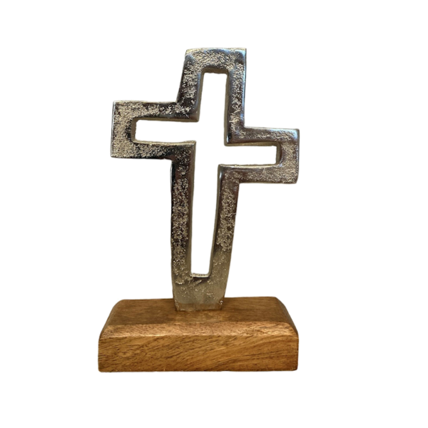 Alu-Kreuz auf Holzsockel