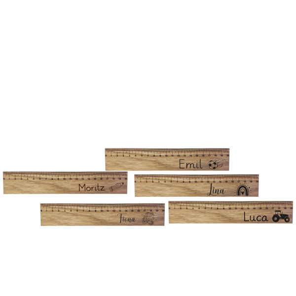 Holz-Lineal "Eiche" mit Namen und Motiv