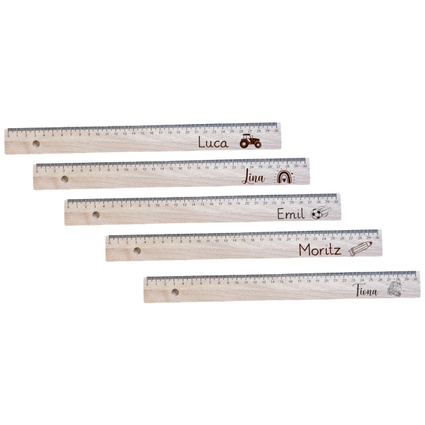 Holz-Lineal "Buche" mit Namen und Motiv