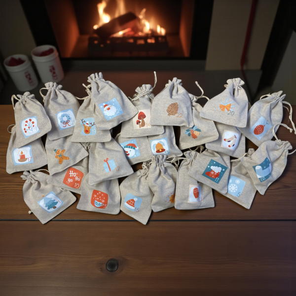 Jutebeutel für Adventskalender mit Zahlen