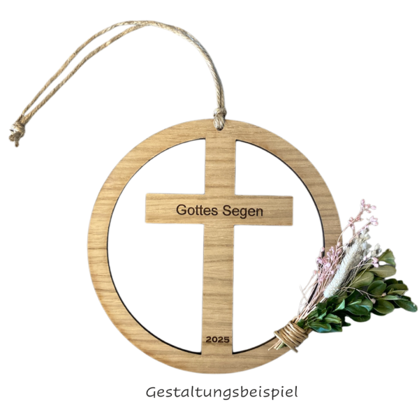 Palmstock Ring "Kreuz" mit Spruch und Jahr