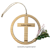 Palmstock Ring "Kreuz" mit Spruch und Jahr