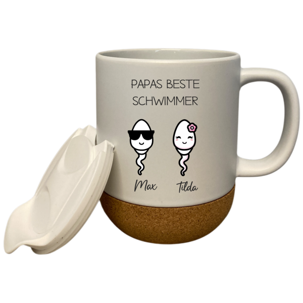 Tasse "Korksockel" mit Spruch und Namen "Papa"