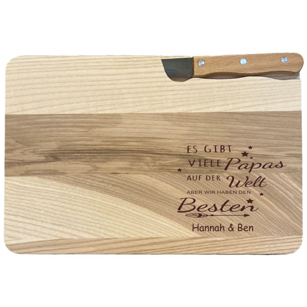 Messerbrett inkl. Messer mit Spruch und Namen "Papa"