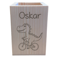 Stiftebox aus Holz mit Name und Motiv "Kinder"