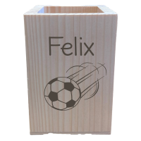 Stiftebox aus Holz mit Name und Motiv "Kinder"