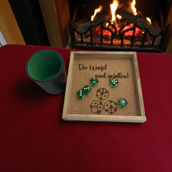 Würfelbrett mit Spruch