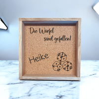 Würfelbrett mit Spruch und Name