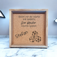 Würfelbrett mit Spruch und Name