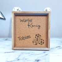 Würfelbrett mit Spruch und Name
