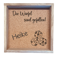Würfelbrett mit Spruch und Name