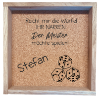 Würfelbrett mit Spruch und Name