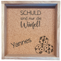 Würfelbrett mit Spruch und Name