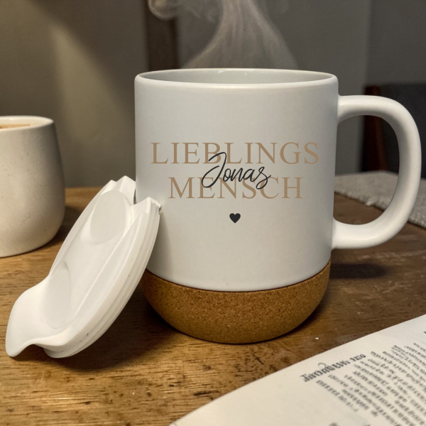 Tasse "Korksockel" mit Spruch und Name "Liebe"
