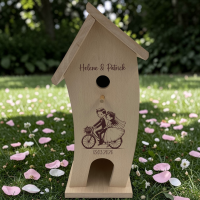 Vogelhaus mit Namen "Hochzeit" Brautpaar Fahrrad