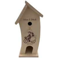 Vogelhaus mit Namen "Hochzeit" Brautpaar Fahrrad
