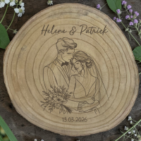 Baumscheibe "Deko" mit Motiv und Namen "Hochzeit" Brautpaar