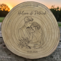 Baumscheibe "Deko" mit Motiv und Namen "Hochzeit" Brautpaar