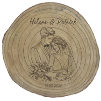 Baumscheibe "Deko" mit Motiv und Namen "Hochzeit" Brautpaar