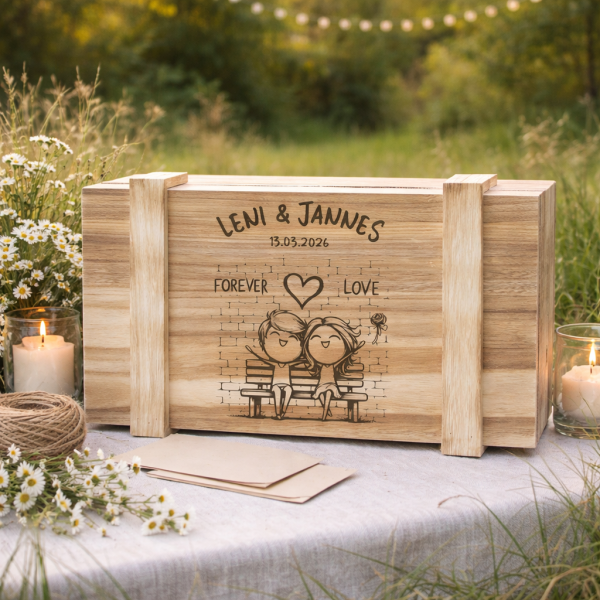 Holztruhe mit Namen und Datum "Hochzeitspost" Variante 6