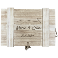 Erinnerungskiste mit Namen und Datum "Hochzeit" klein 30 x 20,5 x 11 cm Herz