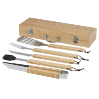 Grillbesteckkoffer "Holz" mit Name und Spruch