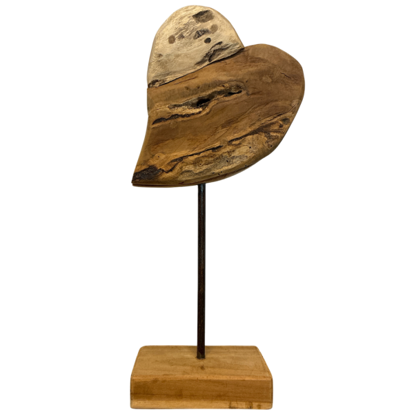 Herz auf Holzsockel Teak Holz