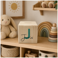 Spardose aus Holz "Würfel" mit Name