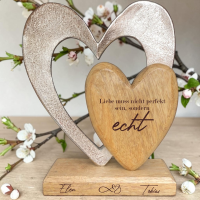 Holzdeko "Herz in Herz" mit Spruch und Namen...