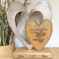 Holzdeko "Herz in Herz" mit Spruch und Namen "Liebe"