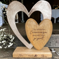 Holzdeko "Herz in Herz" mit Spruch und Namen "Liebe"