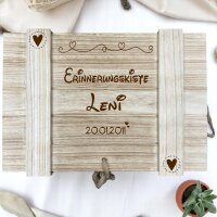 Erinnerungskiste mit Namen und Datum