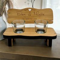 Holz-Schnapsbank "Eiche geölt" mit Namen und Datum "Hochzeit"